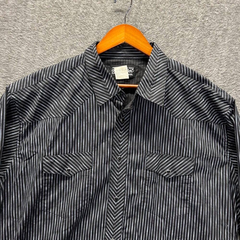 Wrangler Mens XXL Black White Striped Western Pearl Snap Shirt Long Sleeve